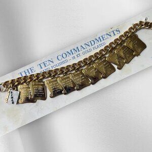 Vintage 18kt Gold Plated Ten Commandments Charm Bracelet, Religious Jewelry